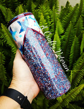 Load image into Gallery viewer, Red, White and Blue V-split- Vinyl &amp; Glitter  tumbler
