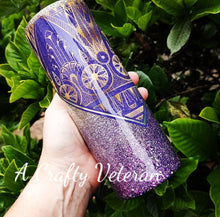 Load image into Gallery viewer, 24oz Purple &amp; Gold V-Split Ombre tumbler
